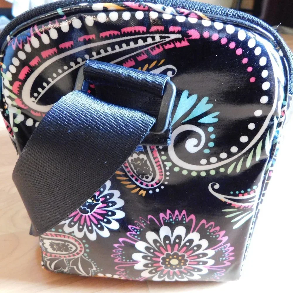 flawed vera bradley lunch box bag black neon paisley print - Picture 2 of 6